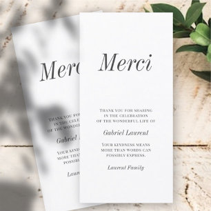 Merci French Modern Typography Memorial Thank You Card