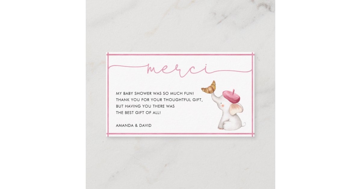 Merci French Pink Girl Baby Shower Thank You Card Zazzle Merci French Pink Girl Baby Shower Thank You Card Zazzle