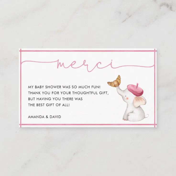 Merci French Pink Girl Baby Shower Thank You Card Zazzle Merci French Pink Girl Baby Shower Thank You Card Zazzle