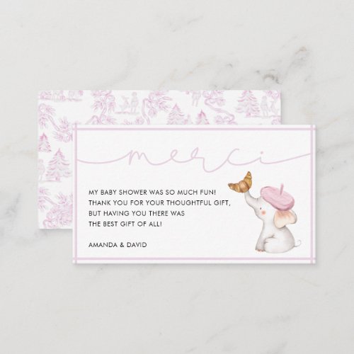 Merci French Pink Girl Baby Shower Thank You  Enclosure Card