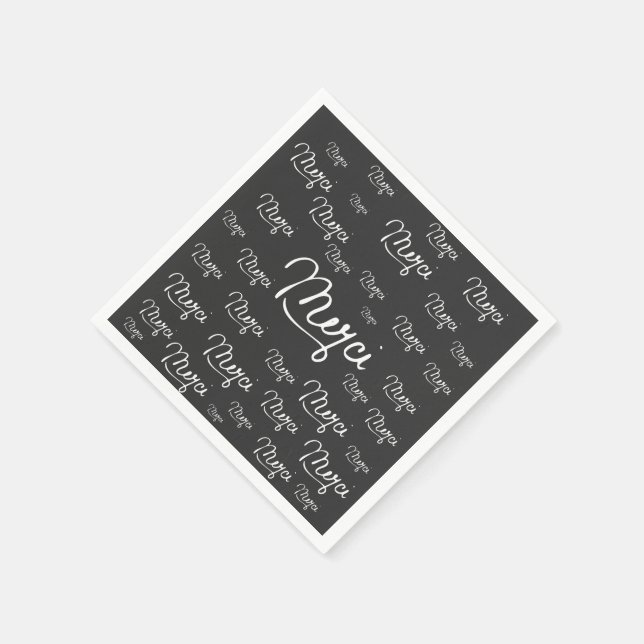 "Merci" French Quote Black & White Pattern Paper Napkins (Corner)