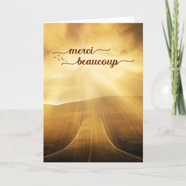 Merci French Sunlit Endless Road Letterpress Thank You Card (Front)