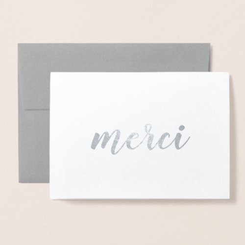 Merci French Thank You Brushstroke Script Silver Foil Card