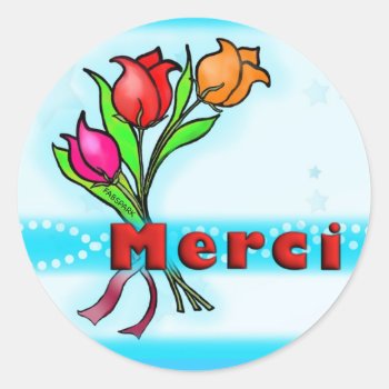 Merci  French Thank You Cartoon Flowers Stickers by FabSpark at Zazzle
