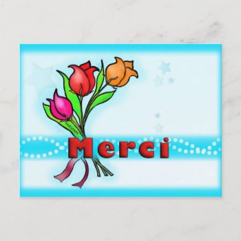 Merci  French Thank You Cute Cartoon Flowers Postcard by FabSpark at Zazzle