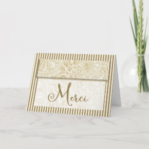 Merci French Thank You Gold Vintage Stripes Blank Card