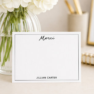 Merci French Thank You Minimalist Border Note Card
