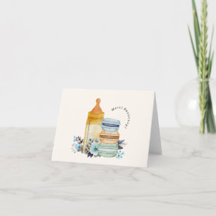Merci Macarons & Milk Blue Baby Shower Letterpress Thank You Card