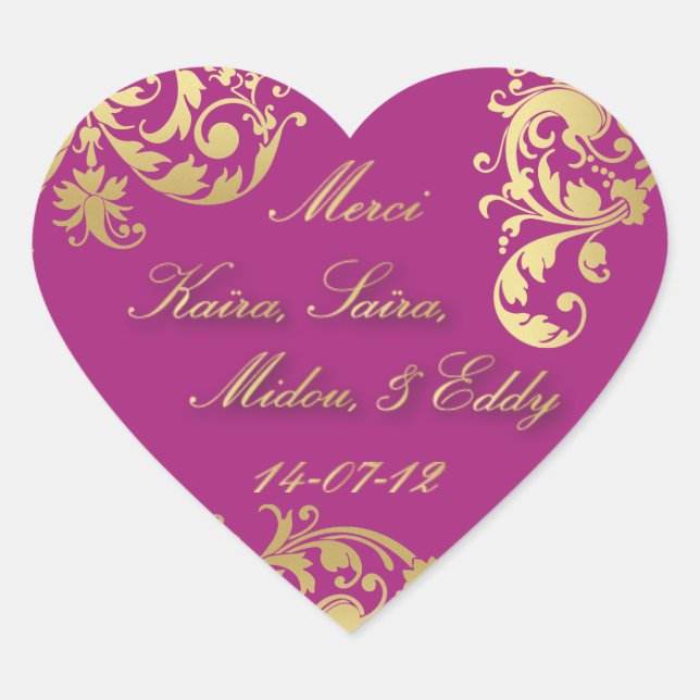 Merci Seal - Fuschia & Gold Floral Wedding Sticker (Front)