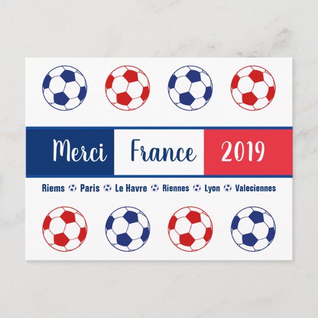 Merci Thank You France Women's Soccer Balls Social Postcard (Front)