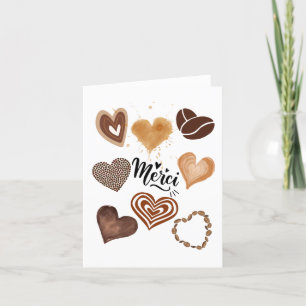 Merci Word And Brown Hearts Letterpress Thank You Card