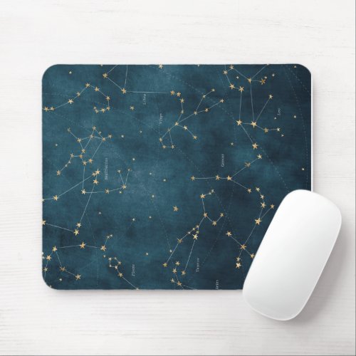 Mercury blue constellations star map parchment mouse pad