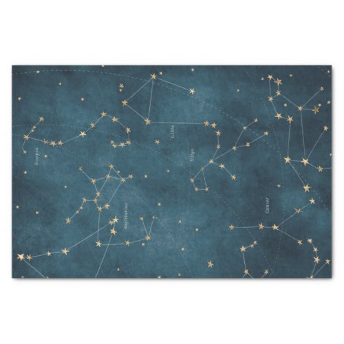 Mercury blue constellations star map parchment  tissue paper