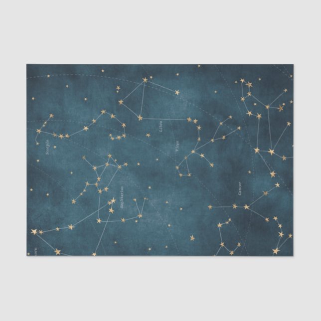 Mercury blue constellations star map parchment  tissue paper (Front)