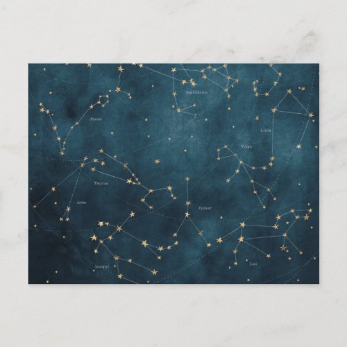 Mercury blue constellations star map zodiac postcard