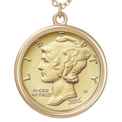 Mercury Dime Centennial Gold Coin Image   Gold Plated Necklace