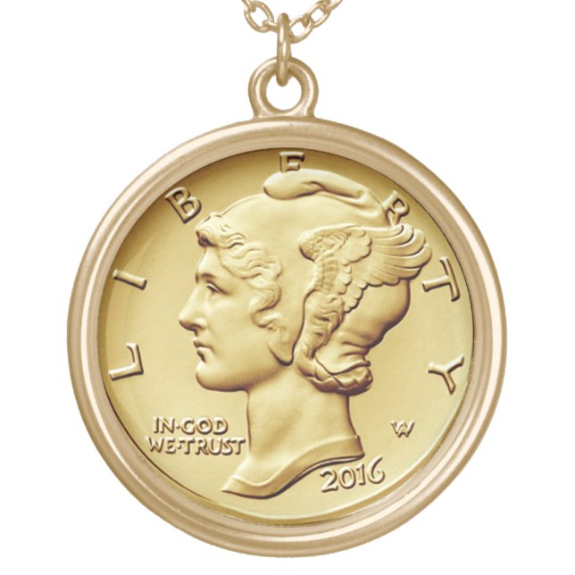 Mercury Dime Centennial Gold Coin Image ~  Plated Necklace