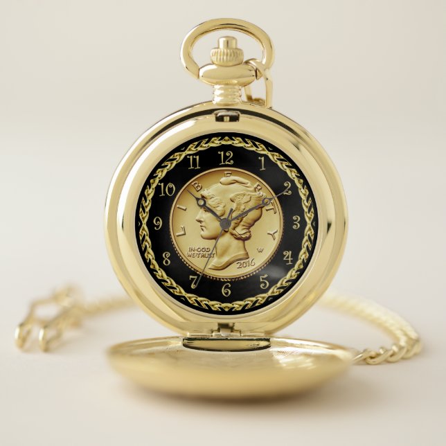 Mercury Dime Centennial Gold Coin Image ~  Pocket Watch (Inside)
