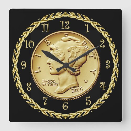 Mercury Dime Centennial Gold Coin Image   Square Wall Clock