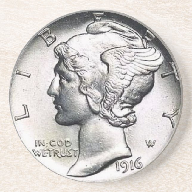Mercury Dime Money Coaster. Drink Coaster (Front)