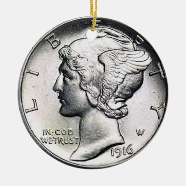Mercury Dime Money Ornament. Ceramic Ornament (Front)