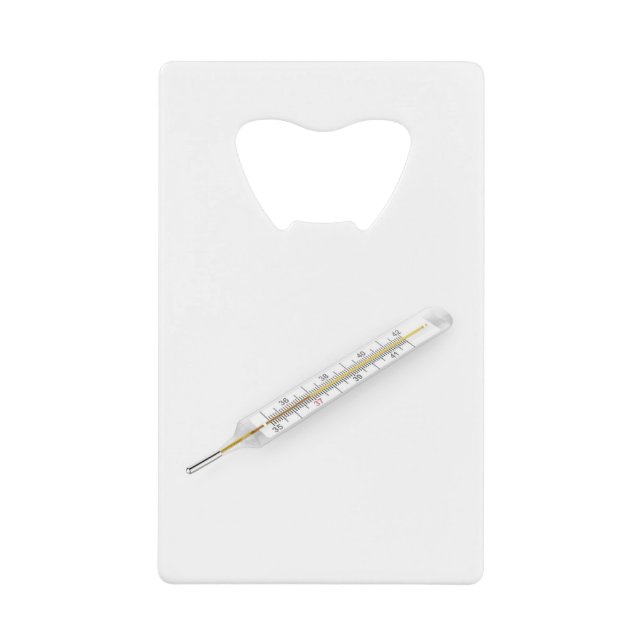 Mercury thermometer credit card bottle opener (Front)