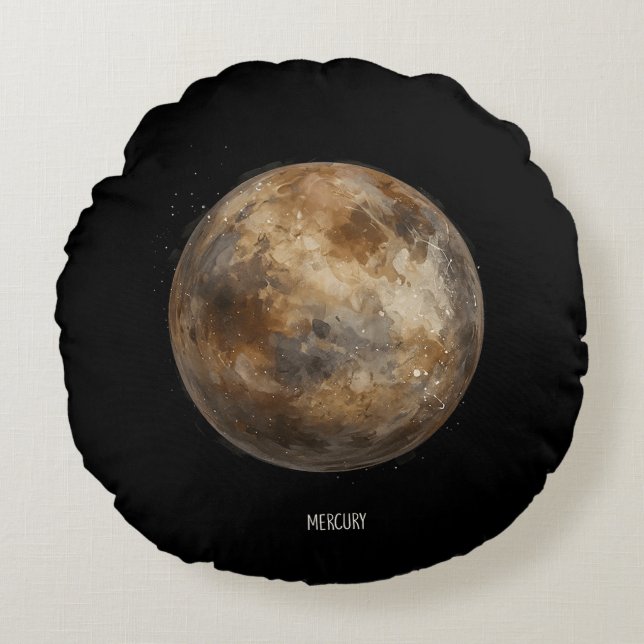 Mercury: Watercolor Planet Round Pillow (Front)