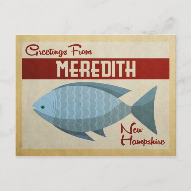 Meredith New Hampshire Blue Fish Vintage Travel Postcard (Front)