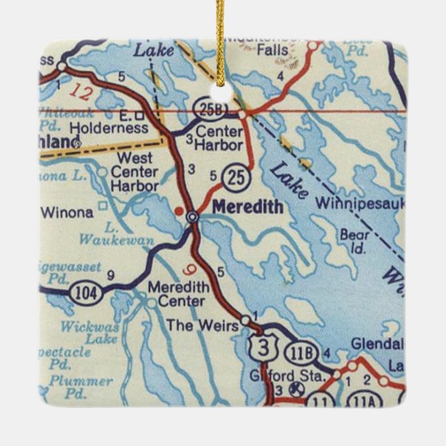 Meredith NH Vintage Map Ceramic Ornament (Back)