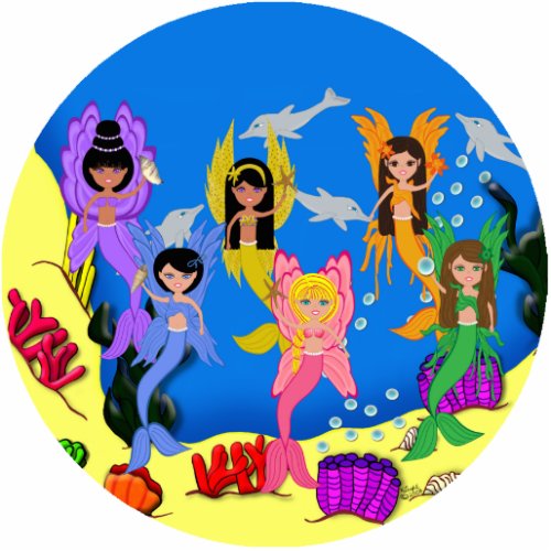 Merfairies in Ocean with Dolphins Ornament Cutout