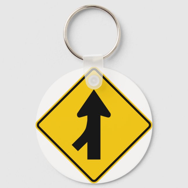 Merging Traffic Highway Sign (Left) Keychain (Front)