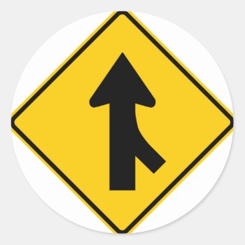 Merging Traffic Highway Sign (right) Classic Round Sticker by wesleyowns at Zazzle