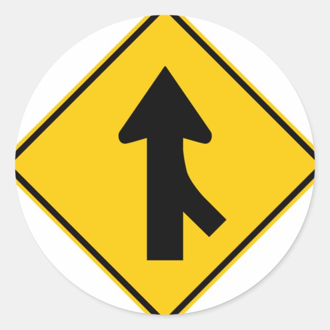 Merging Traffic Highway Sign (Right) Classic Round Sticker (Front)