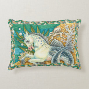 MERHORSE & WHITE OCTOPUS, FANTASY UNICORN HORSE ACCENT PILLOW