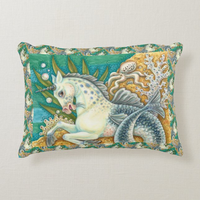 MERHORSE & WHITE OCTOPUS, FANTASY UNICORN HORSE ACCENT PILLOW (Front)
