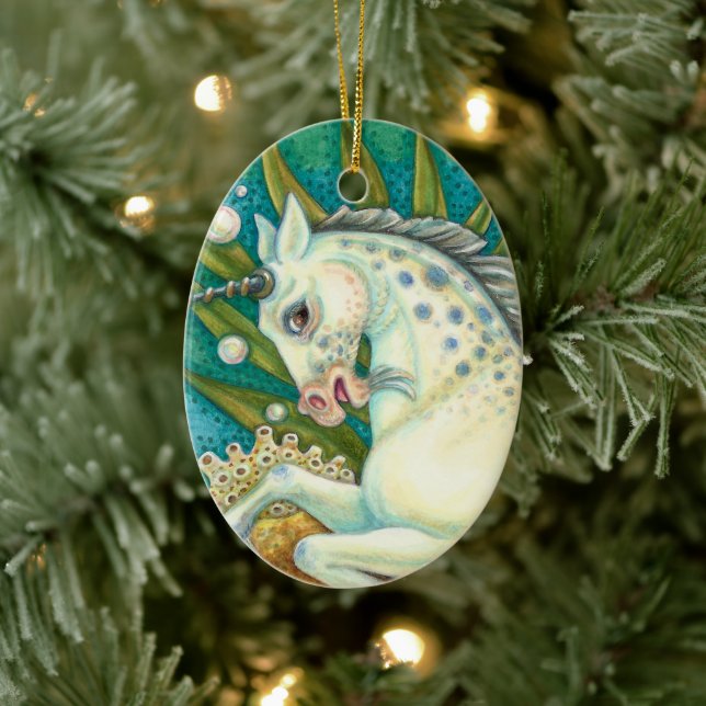 MERHORSE & WHITE OCTOPUS, FANTASY UNICORN HORSE CERAMIC ORNAMENT (Tree)