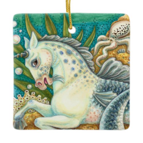 MERHORSE &amp; WHITE OCTOPUS, FANTASY UNICORN HORSE CERAMIC ORNAMENT