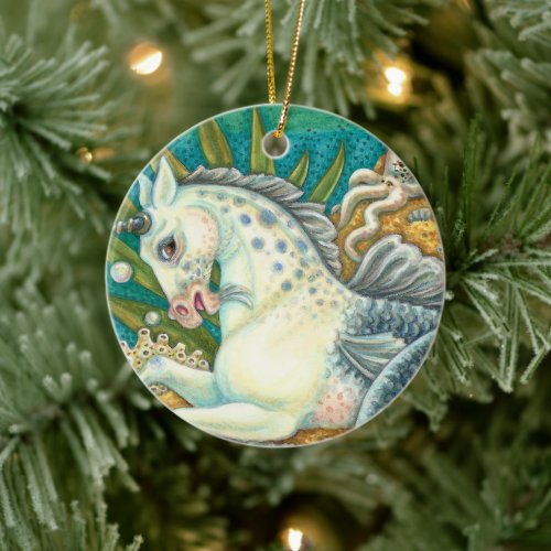 MERHORSE &amp; WHITE OCTOPUS, FANTASY UNICORN HORSE CERAMIC ORNAMENT