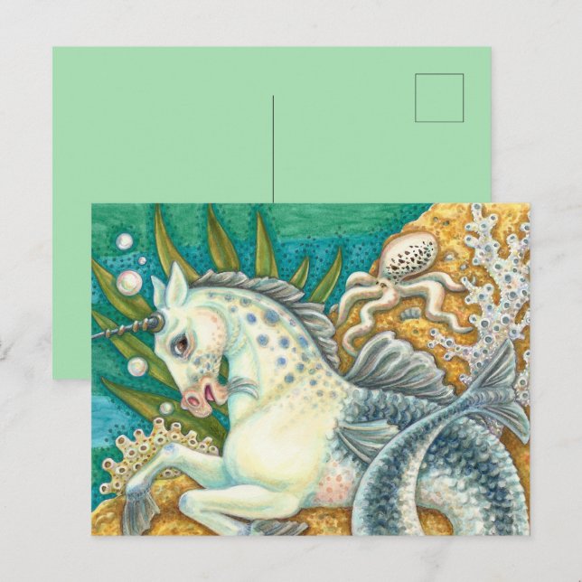 MERHORSE & WHITE OCTOPUS, FANTASY UNICORN HORSE POSTCARD (Front/Back)