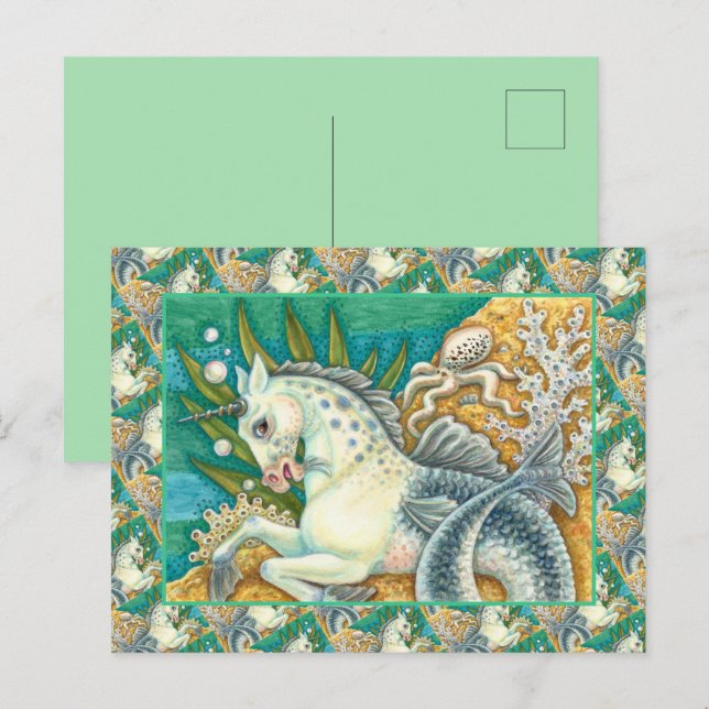 MERHORSE & WHITE OCTOPUS, FANTASY UNICORN HORSE POSTCARD (Front/Back)