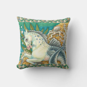 MERHORSE & WHITE OCTOPUS, FANTASY UNICORN HORSE THROW PILLOW