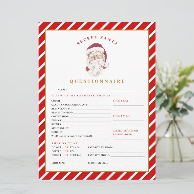 MERI Christmas Secret Santa Questionnaire Card (Standing Front)