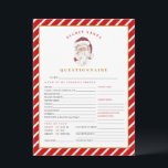 MERI Christmas Secret Santa Questionnaire Card<br><div class="desc">This secret Santa questionnaire features festive red and white candy cane stripes and an elegant golden font. This secret Santa activity is perfect for a family,  friend,  or office holiday party.</div>