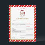 MERI Christmas Secret Santa Questionnaire Card<br><div class="desc">This secret Santa questionnaire features festive red and white candy cane stripes and an elegant golden font. This secret Santa activity is perfect for a family,  friend,  or office holiday party.</div>
