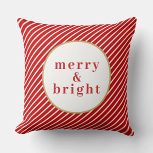 MERI Cute Festive Red White Stripes Merry & Bright Throw Pillow