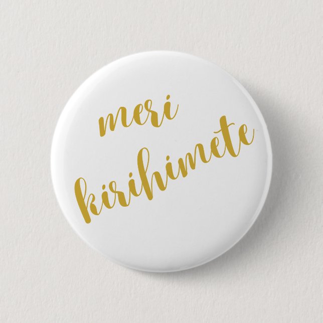 MERI KIRIHIMETE GOLD AOTEAROA NZ KIWI CHRISTMAS BUTTON (Front)