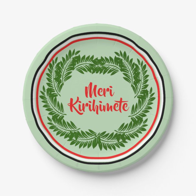 Meri Kirihimete Maori Merry Christmas 7" Paper Plates (Front)
