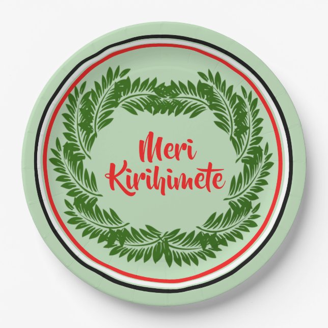 Meri Kirihimete Maori Merry Christmas 9" Paper Plates (Front)