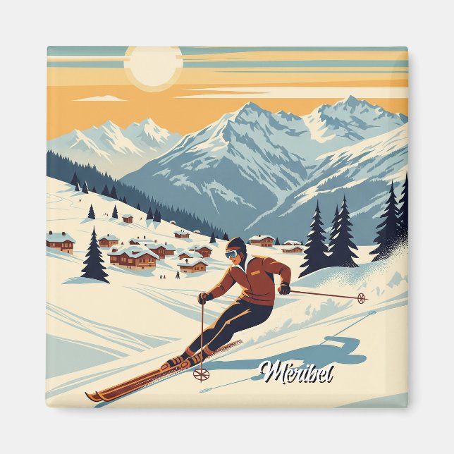 Méribel France Skier Skiing Magnet (Front)