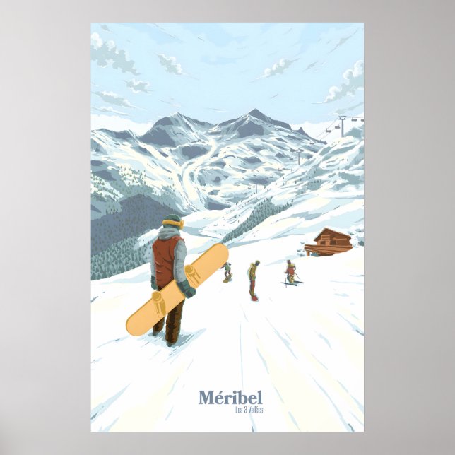 Meribel Snowboarding Travel Poster (Front)